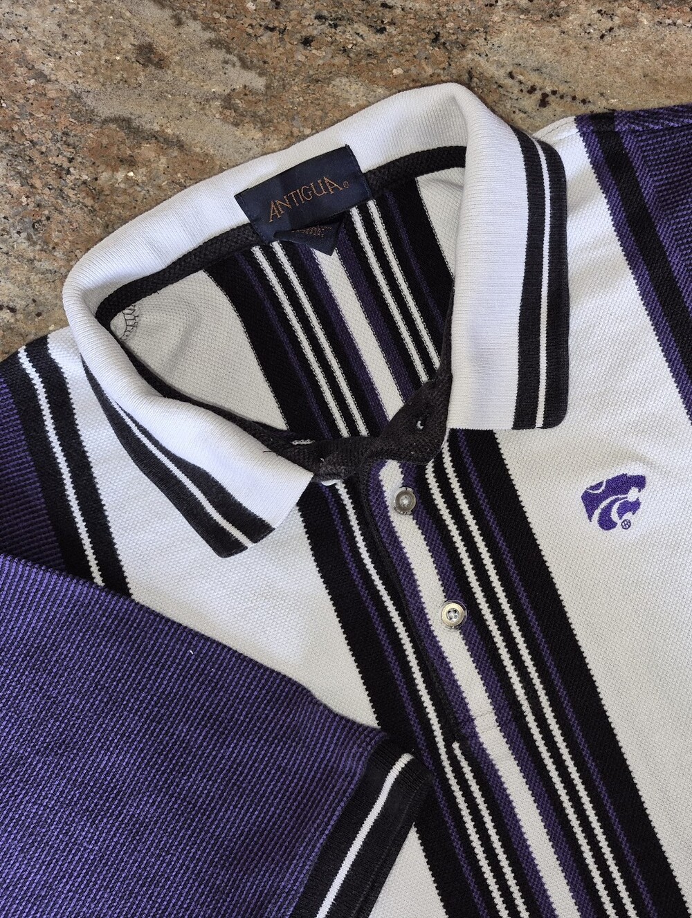 VTG KSU Kansas State Wildcats Mens Polo XL 90s Purple/Blk/Wht Antigua Pique Ctn